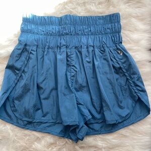 FP Movement by Free People Blue High-Waist Ruched Athletic Shorts